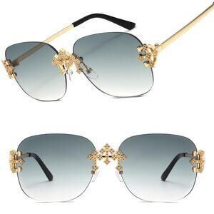 Stylish Gold Square Sunglasses Womens Modern Rimless Trendy Style Luxurious